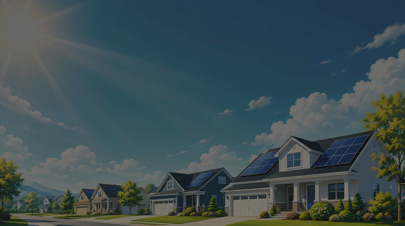 Neighborhood of homes with rooftop solar panels